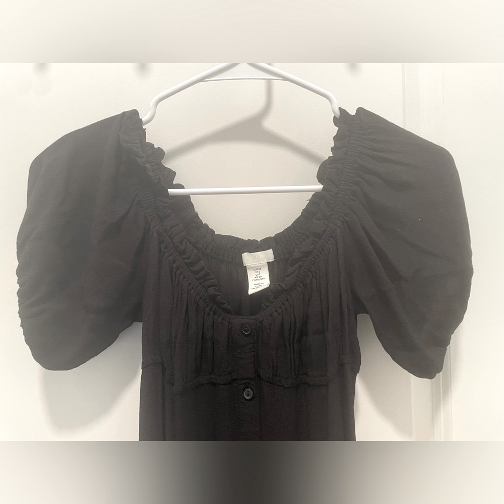 Elegant Black Ruffle Puff Sleeve Maxi Dress